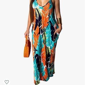 Print maxi dress sleeveless spaghetti strap boho chic sundress summer dresses